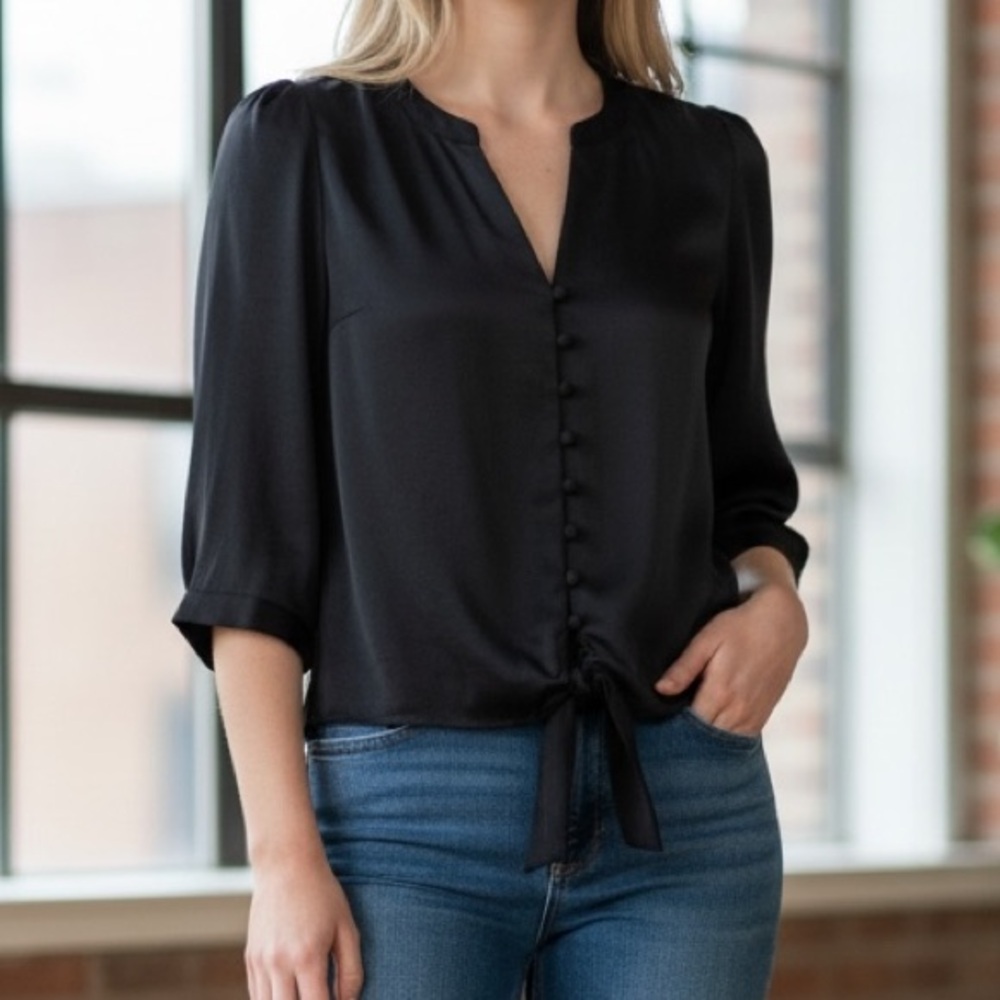 Express Black Tie-Front Button Blouse